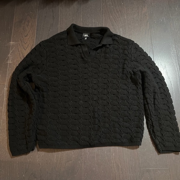 RARE Stussy Stüssy Open Knit Collared Sweater top black Men’s Size Medium HTF - Picture 1 of 10
